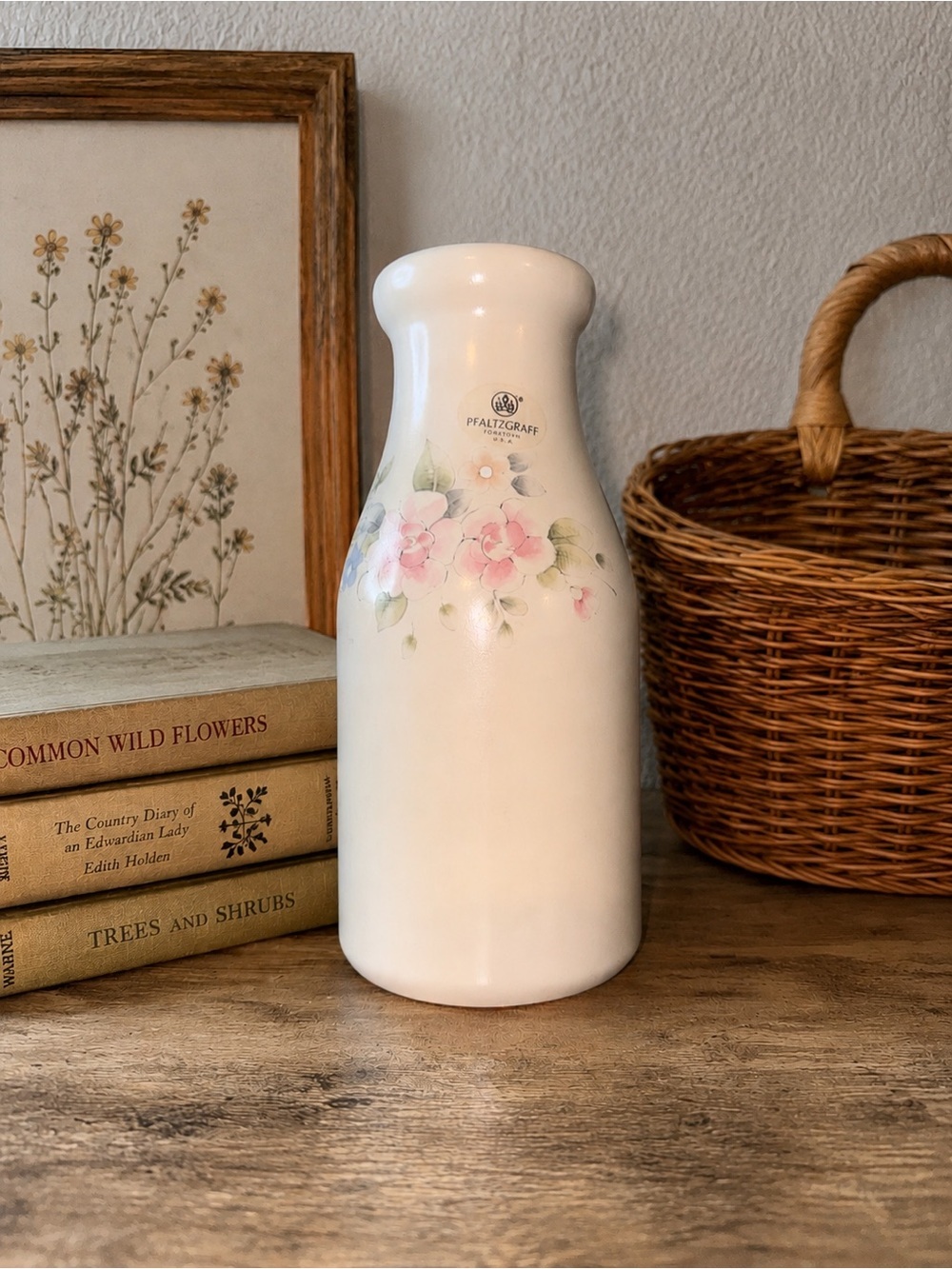 Vintage Pfaltzgraff USA Floral Milk Bottle Vase